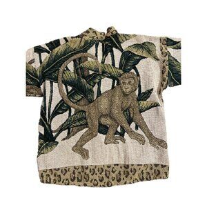 VTG Sz XL Ann‎ Maurice Monkey Leaves Tapestry Boho Jacket Knit Cardigan  Sweater